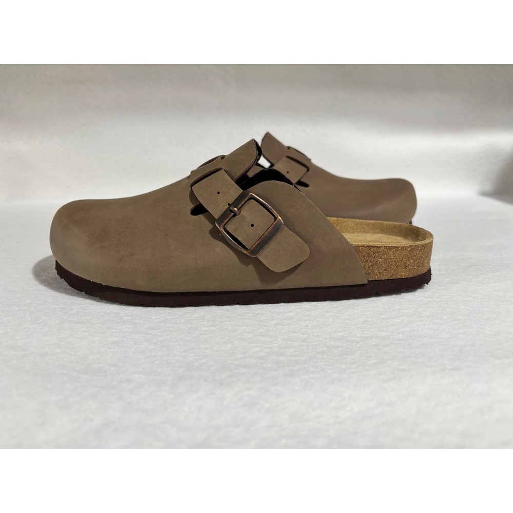 Cushionaire Lane Cork Footbed Clogs Taupe Brown Vegan Suede Mules Womens 8.5 M
